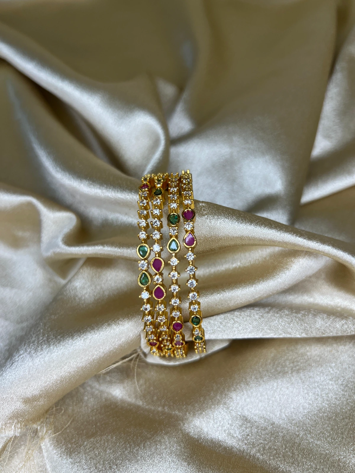 Designer Side Bangles — Drop with White Stones Set of 4