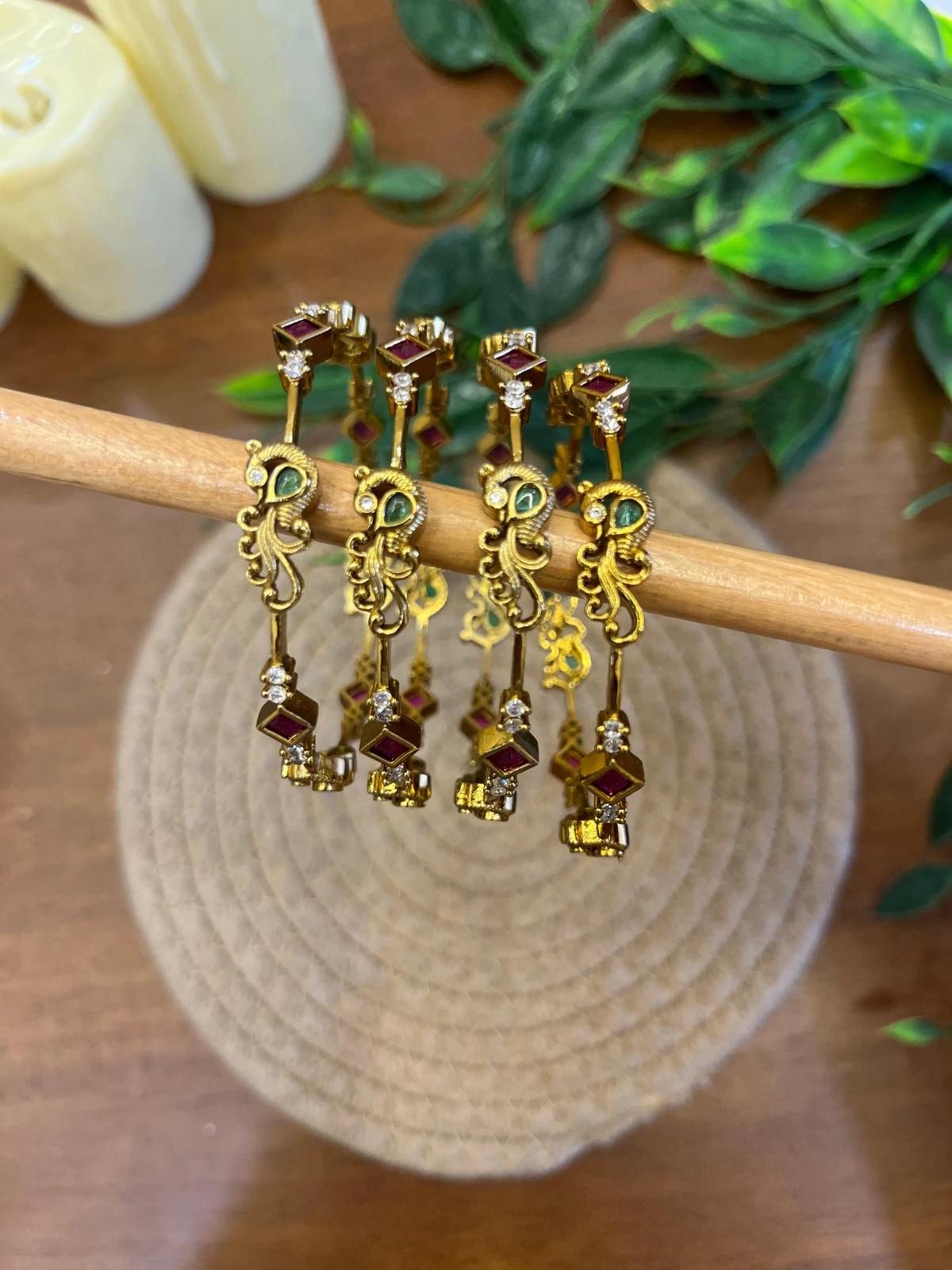 Designer Side Bangles — Peacock Set of 4
