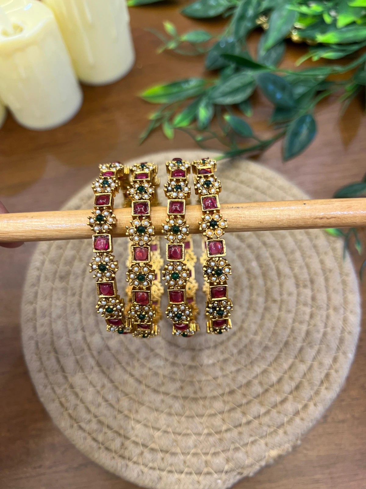 Designer Side Bangles — Pearl Floral Square Set of 4