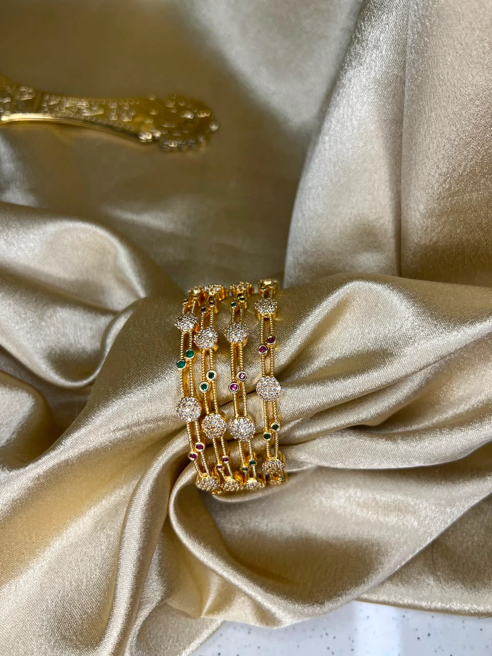 Designer Side Bangles — Two Layer White Ball Set of 2