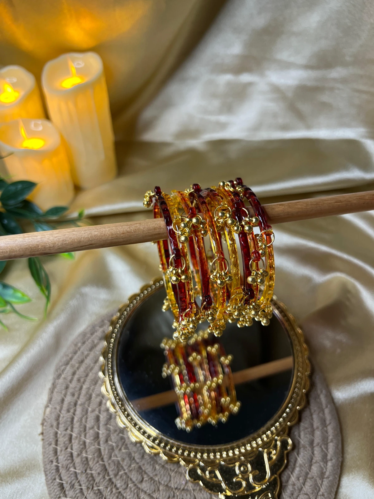 Gunghroo — Acrylic Kashmiri Maroon & Orange Set of 4