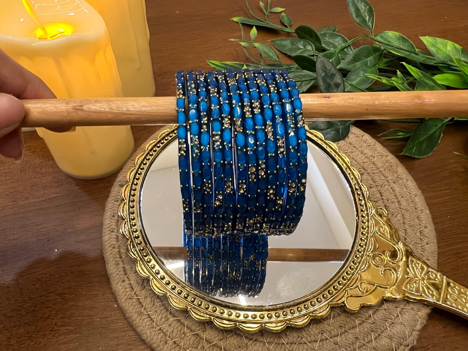 Petal Stone Glass Bangle — Classic Blue