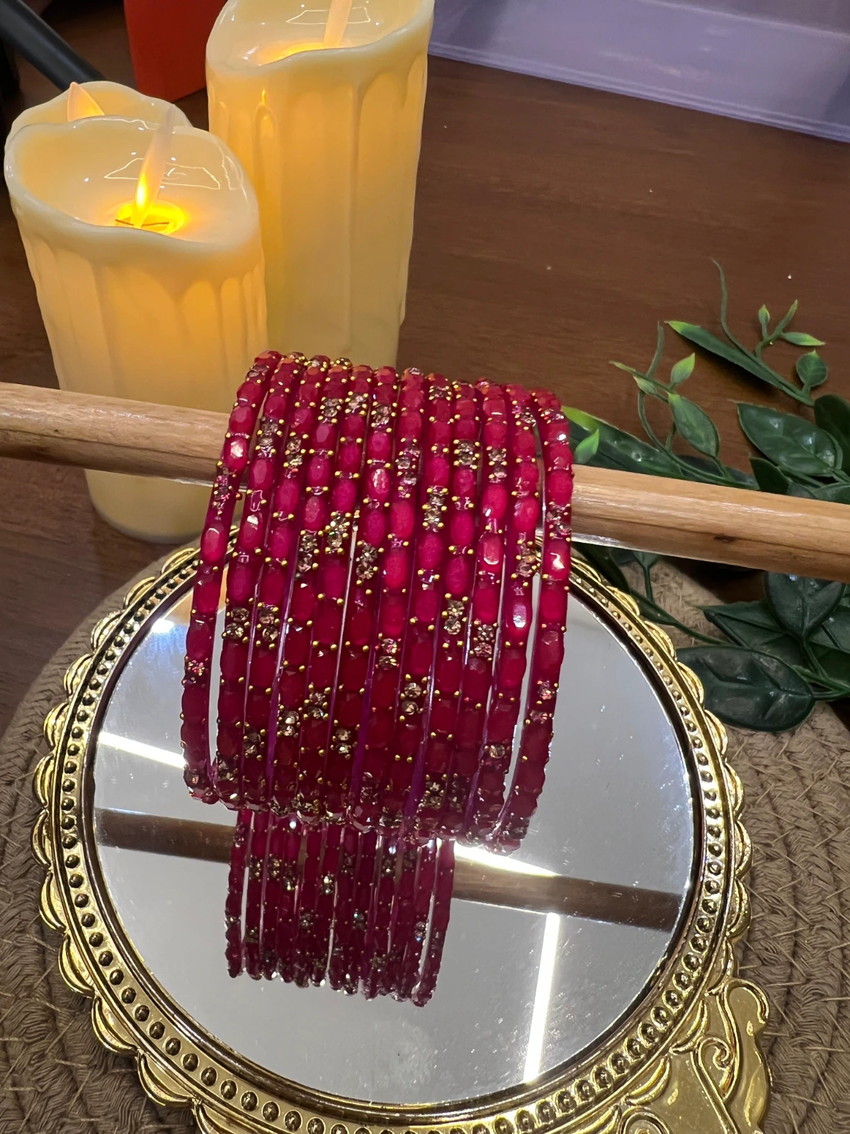Petal Stone Glass Bangle — Dark Pink