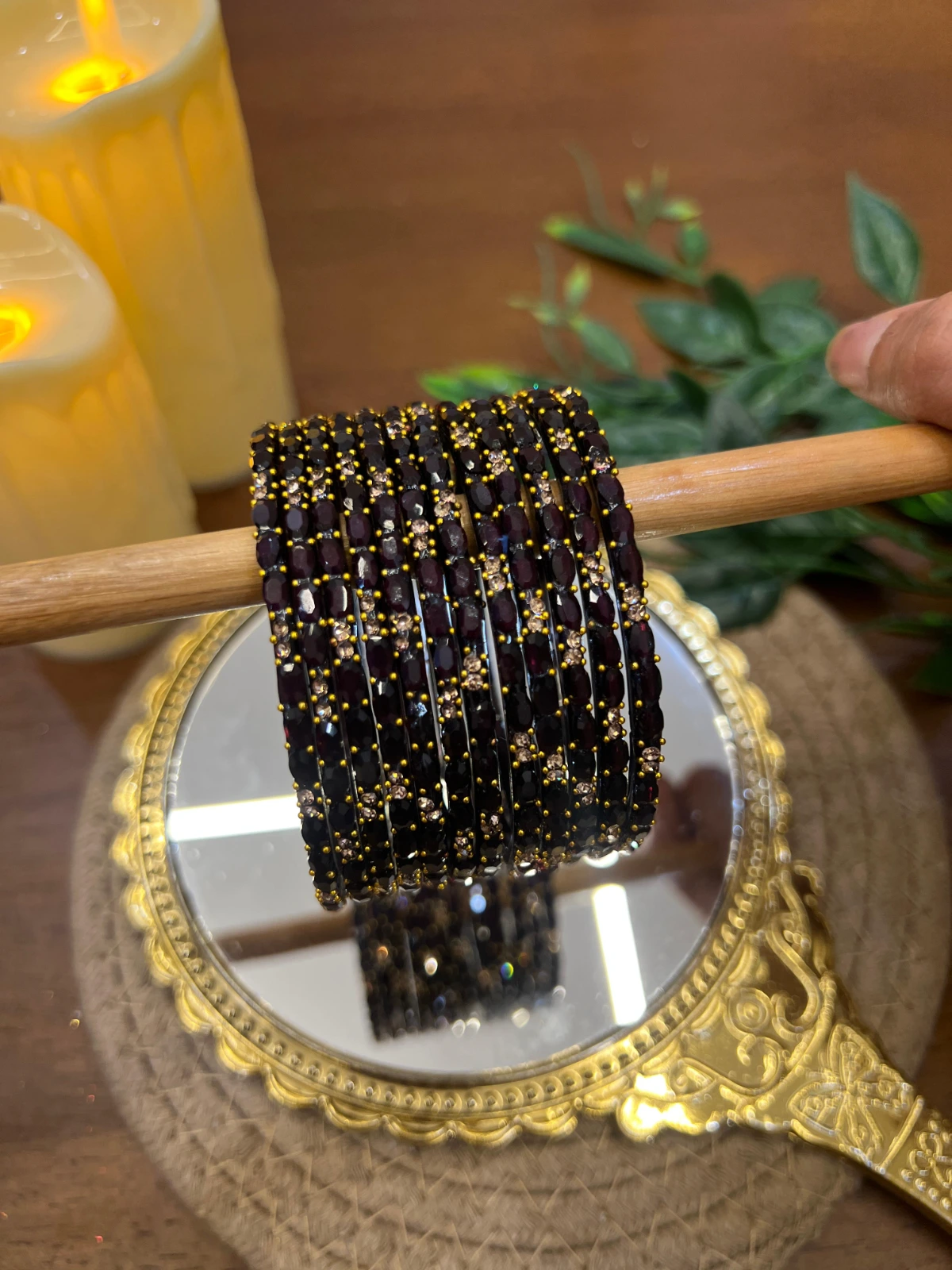 Petal Stone Glass Bangle — Deep Coffee