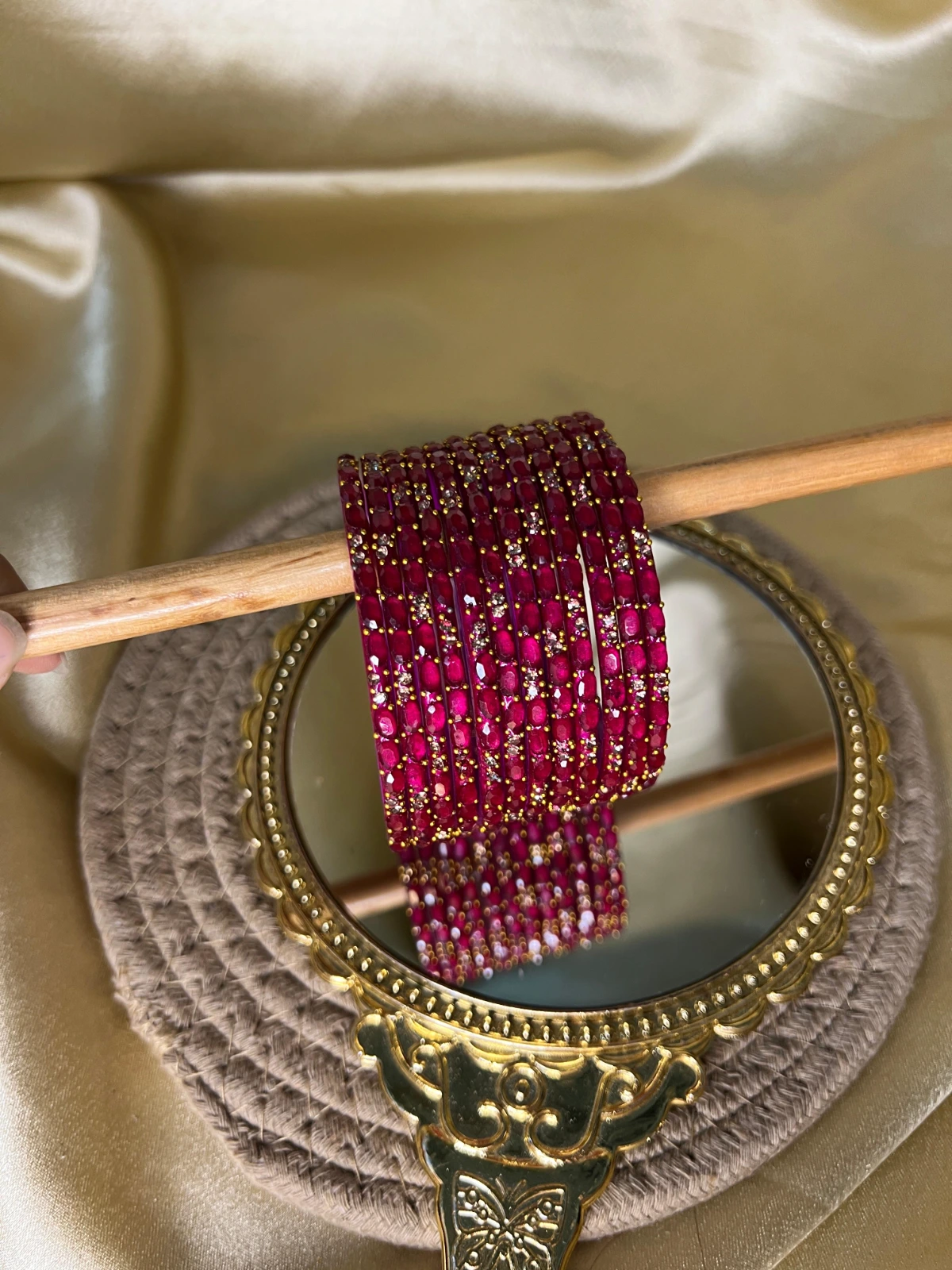 Petal Stone Glass Bangle — Magenta