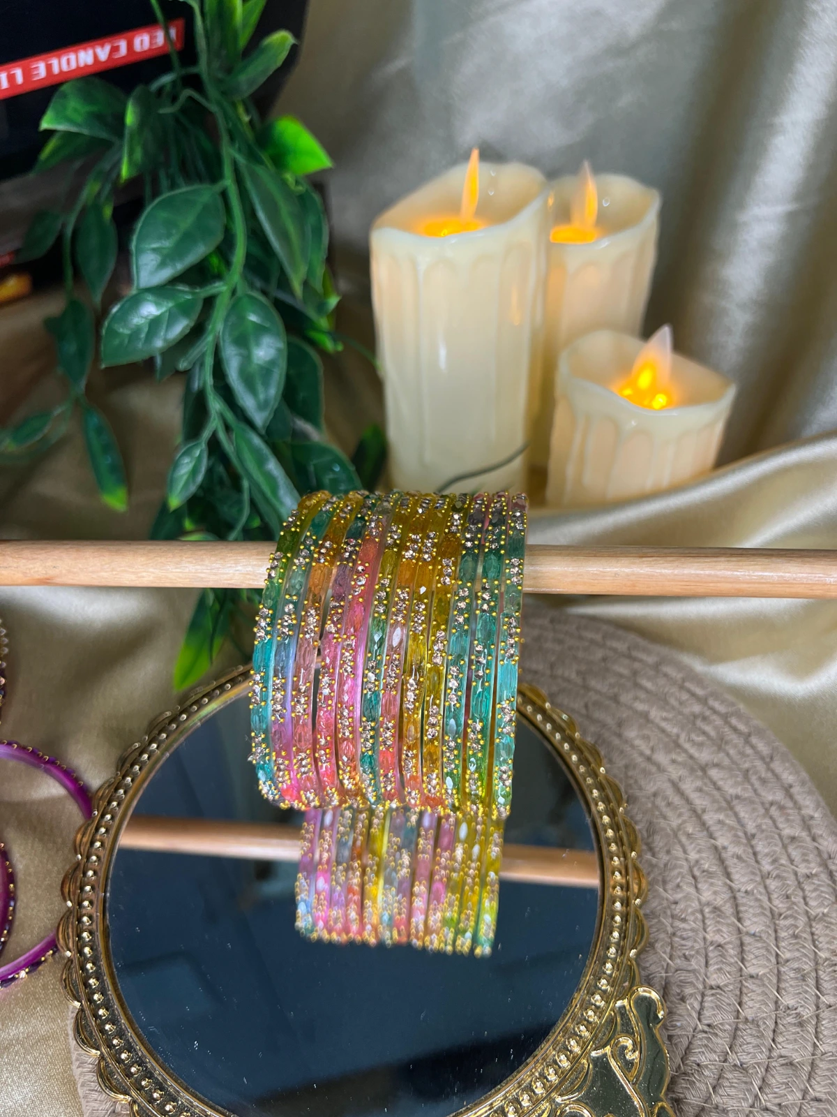 Petal Stone Glass Bangle — Multicolor