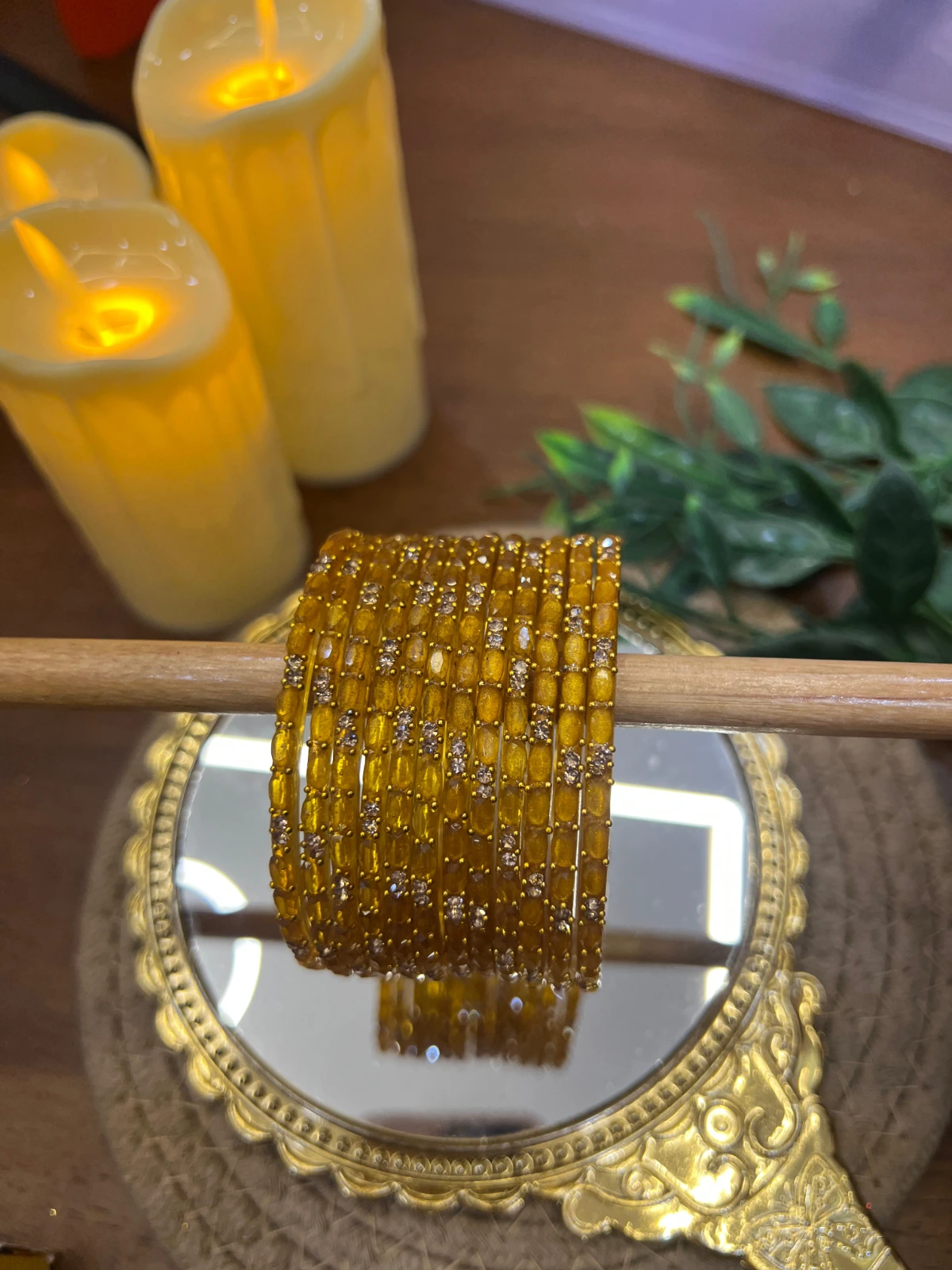 Petal Stone Glass Bangle — Mustard Yellow