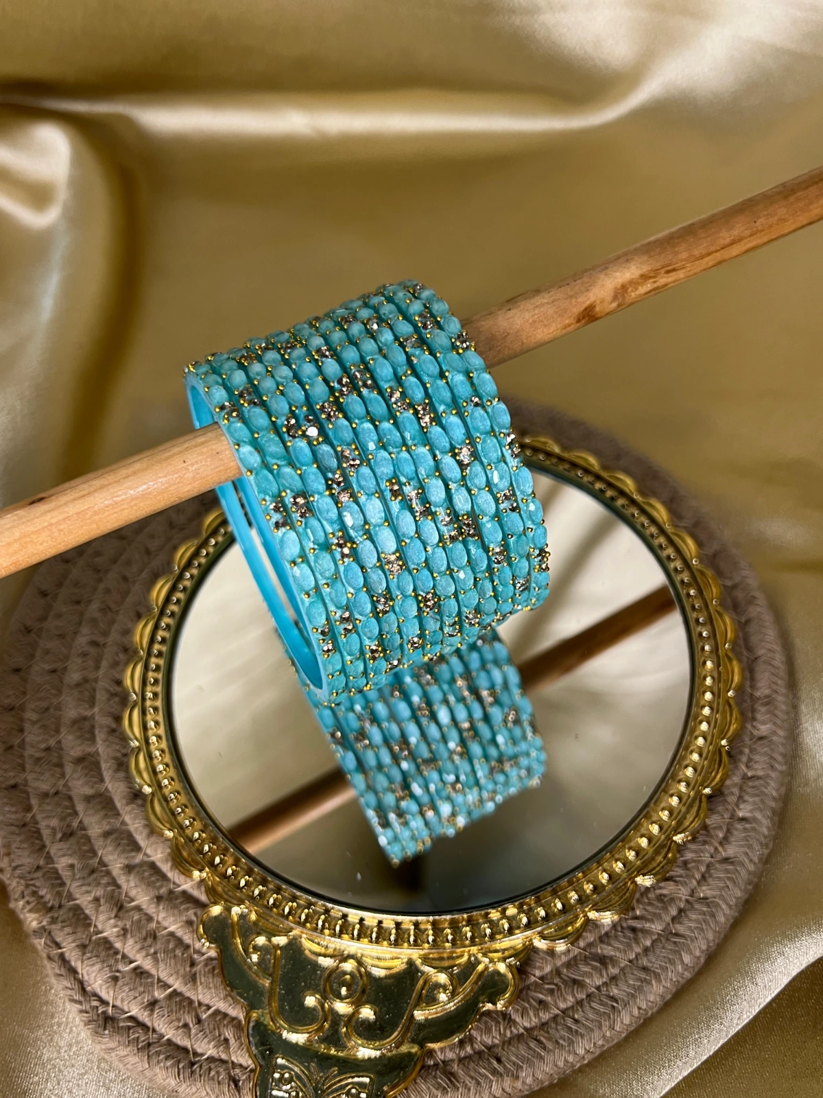 Petal Stone Glass Bangle — Sky Blue