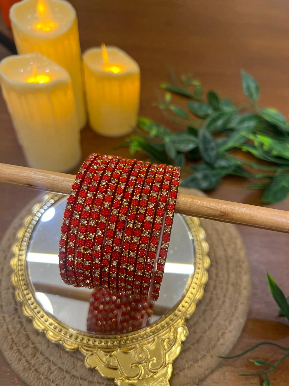 Phool Glass Bangle — Red