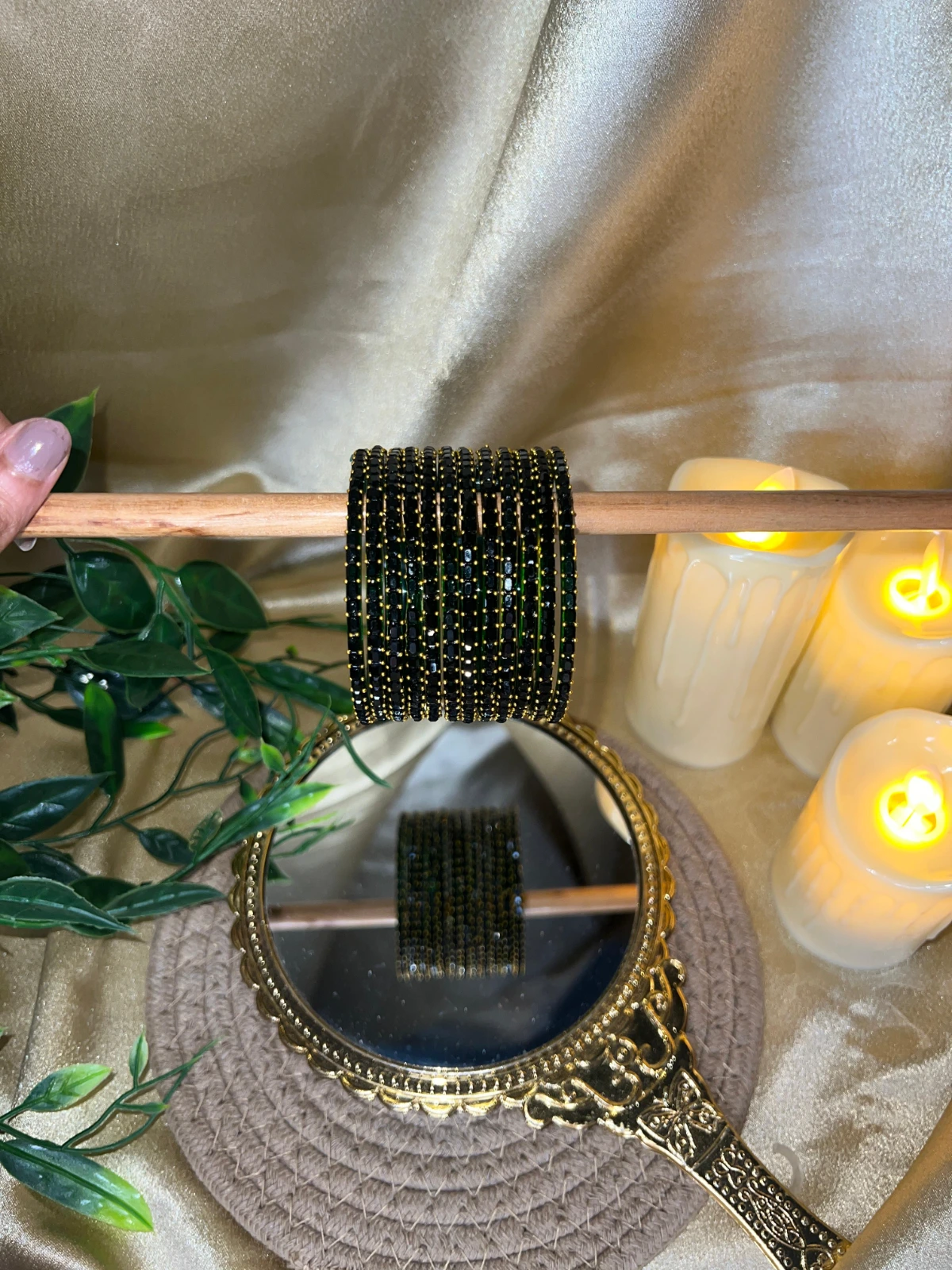 Square Edge Glass Bangles — Black