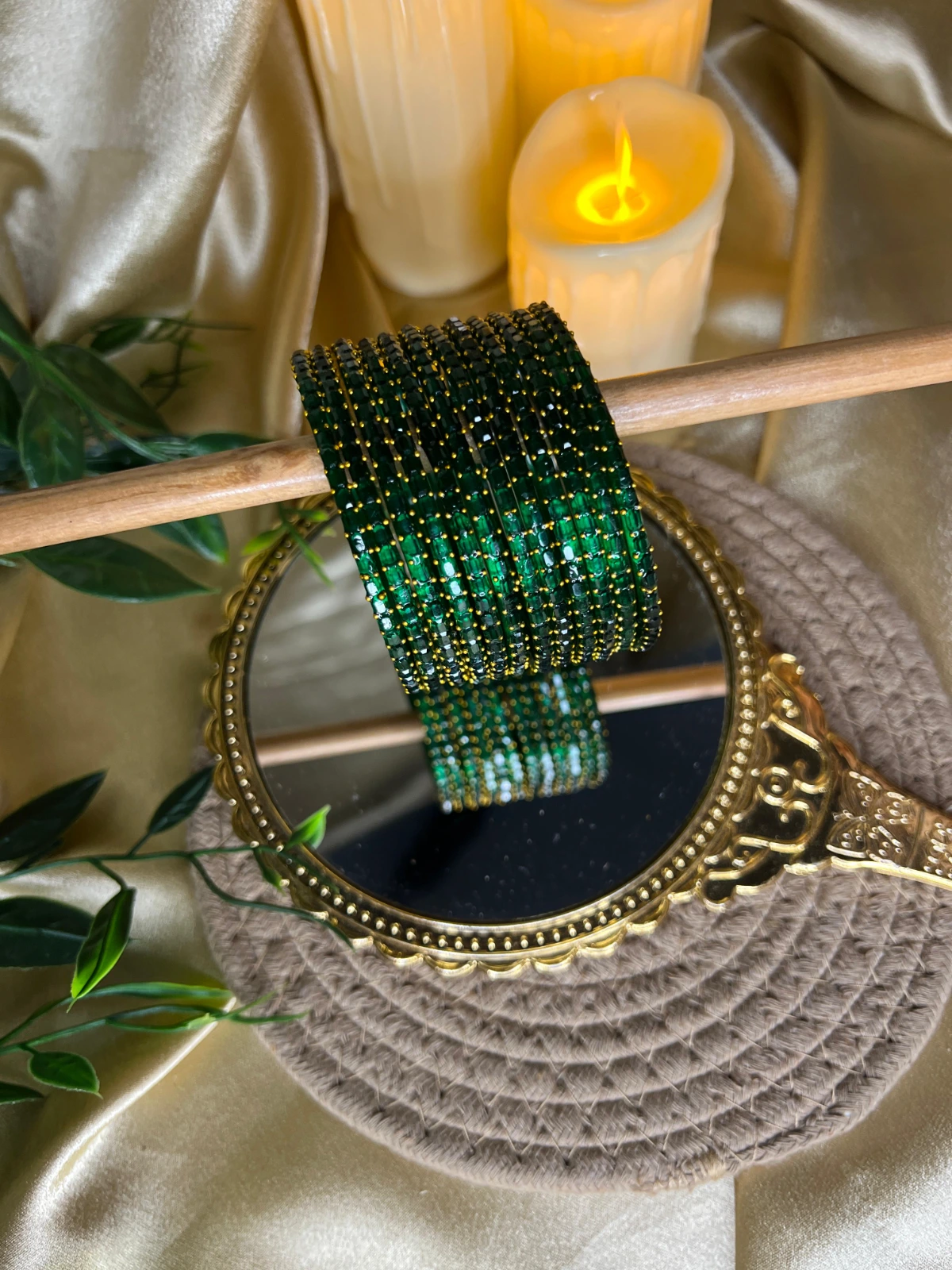 Square Edge Glass Bangles — Dark Green