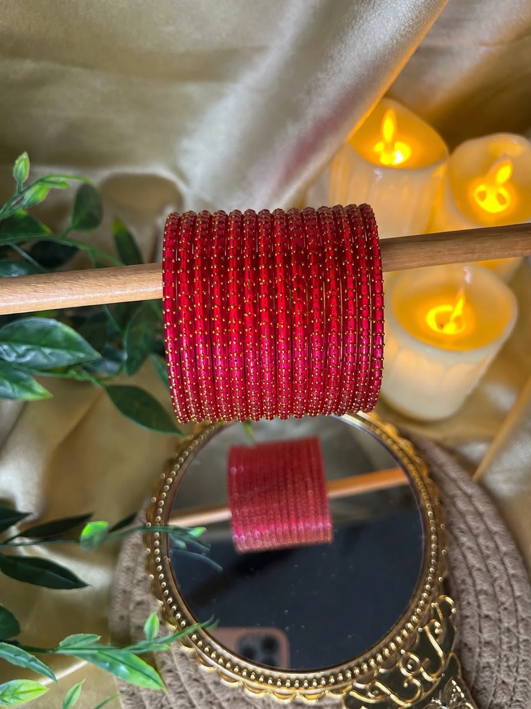 Square Edge Glass Bangles — Dark Pink