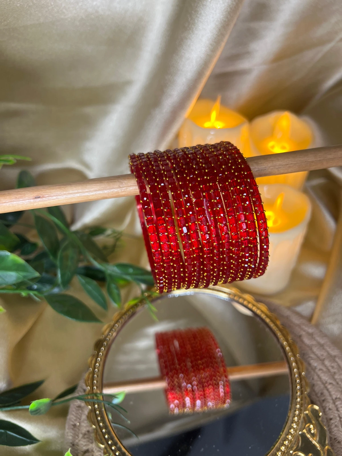 Square Edge Glass Bangles — Red
