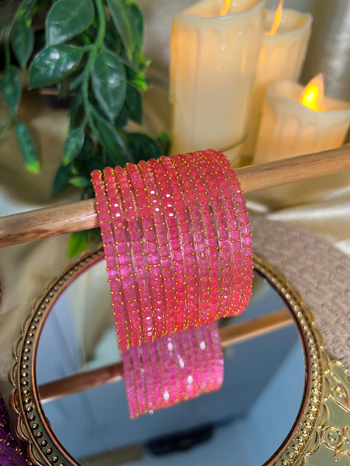 Square Edge Glass Bangles — Rose Pink