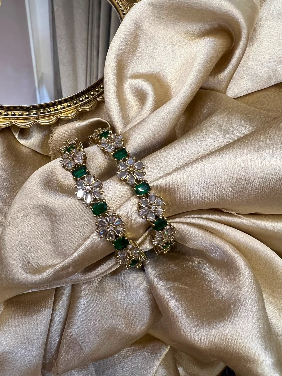 Statement Bangles — Green Floral Stone