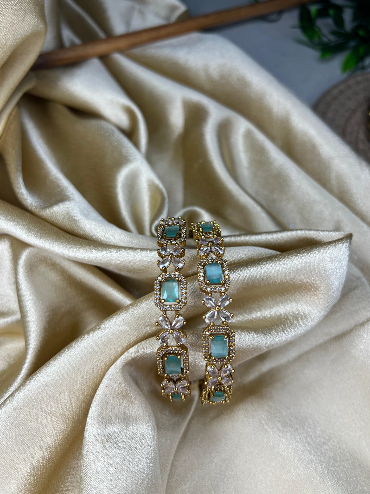 Statement Bangles — Premium Blue Flower Stone