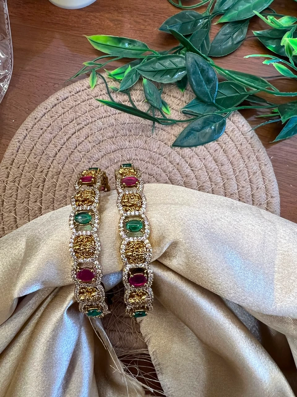 Statement Bangles — Premium Lakshmi Ruby Emerald