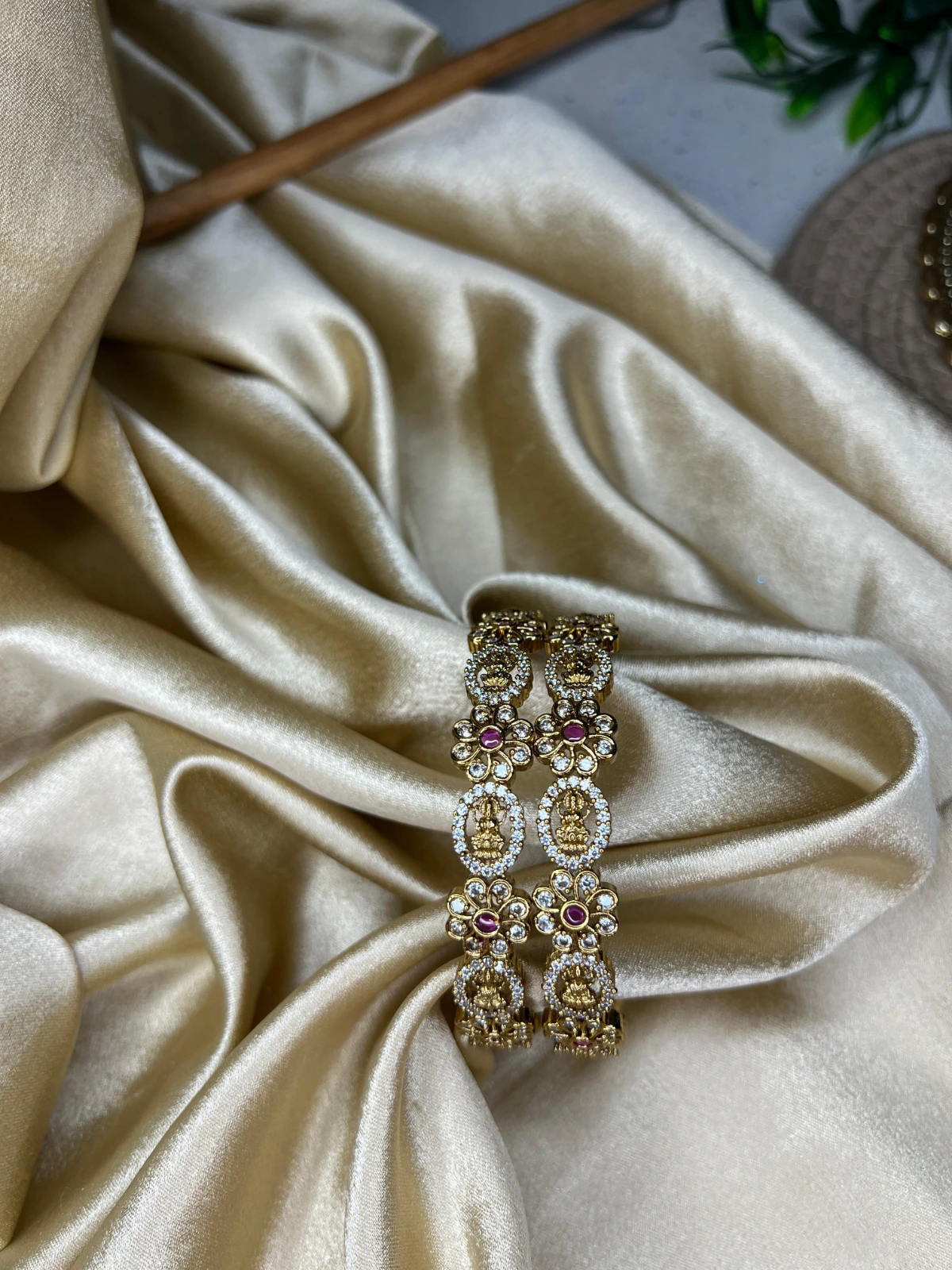 Statement Bangles — Premium Lakshmi with Flower Stone