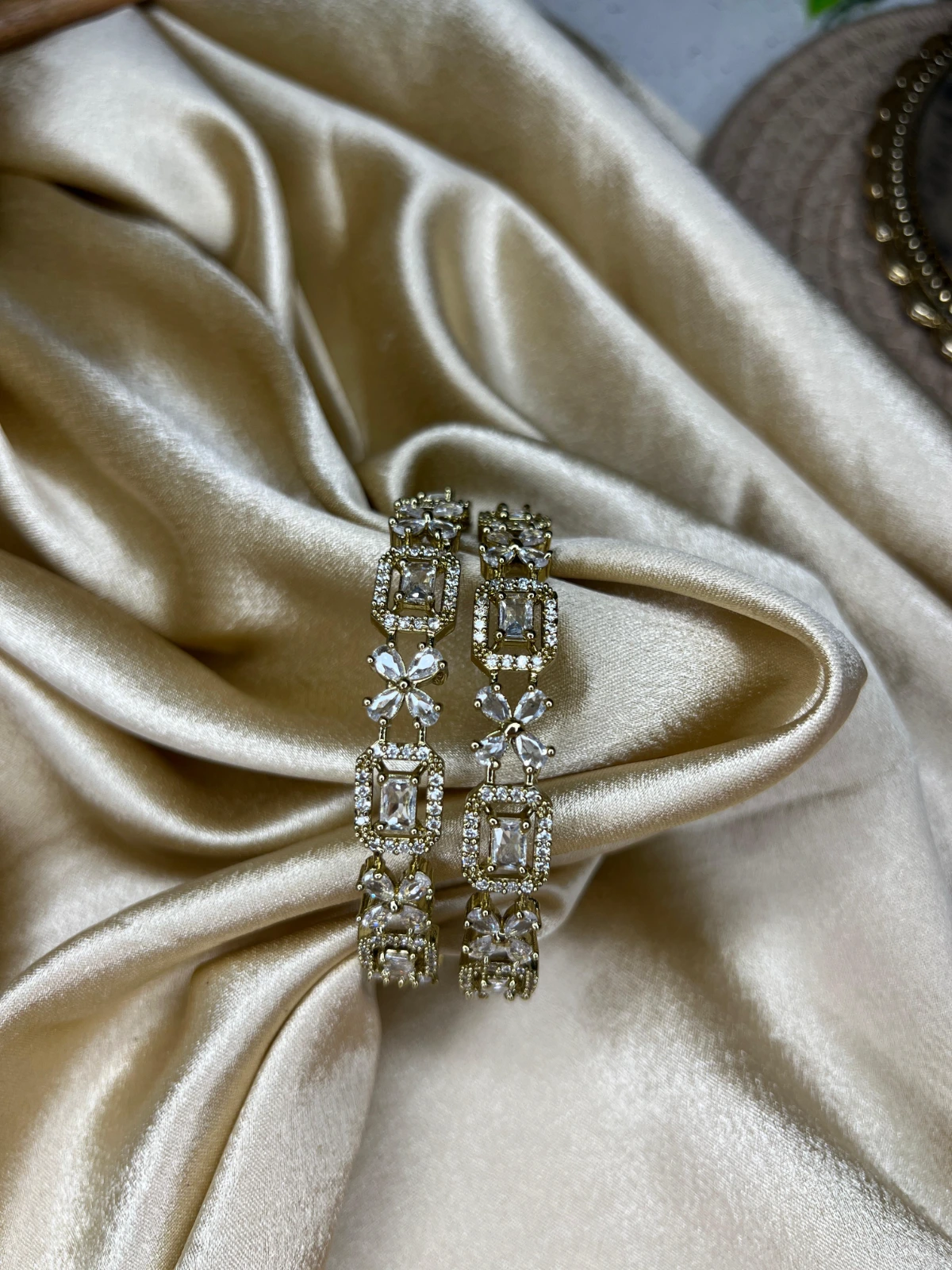 Statement Bangles — White Floral Stone